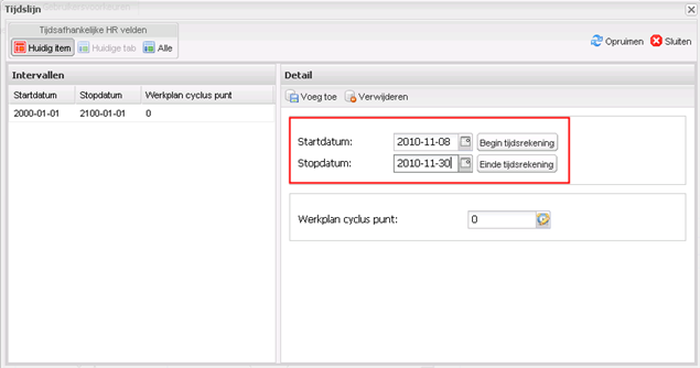 start and stop time workplan cyclus point