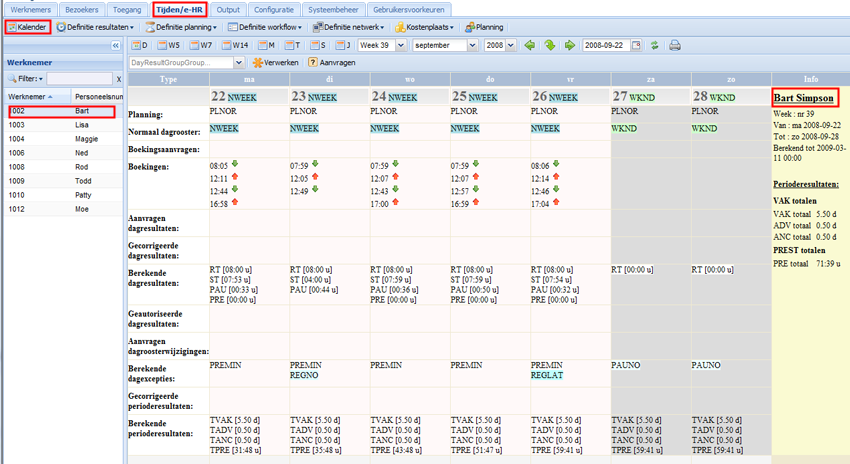 Selection employee in Calendar